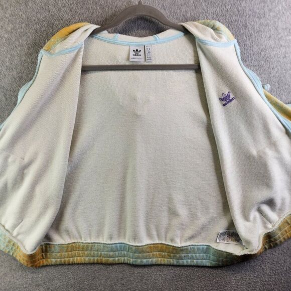 Adidas Hoodie Womens M Yellow Spray Paint Full Zip Trefoil Terry Ribbed Boxy - Picture 6 of 15